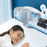 Ensemble de chaise et bureau d'étude pour enfants en plastique réglable avec fonction d'inclinaison et lumière de protection oculaire, design moderne pour chambre à coucher