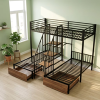 Lit superposé moderne en métal noir, taille complète, 3 lits, pour dortoir, idéal pour appartement