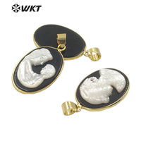 WT-JP270 nouveau pendentif magnifique sculpté à la main de la série beauté avec pendentif de beauté blanc au sol en agate noire pour collier