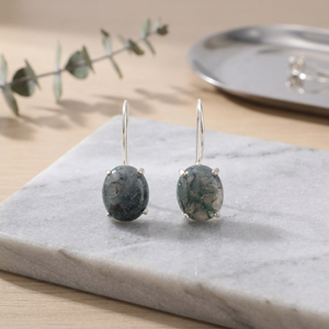 Boucles d'oreilles en agate mousse, bijoux artisanaux indiens, en argent sterling 925 plaqué, pour femmes et filles. - Product Image 1
