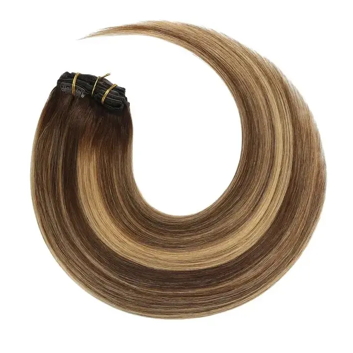 Meilleur doublement dessiné T4/4/27 balayage couleur pince à cheveux brésilienne dans les extensions pièce de cheveux 100g 120g trame de cheveux vierge Remy pour les femmes