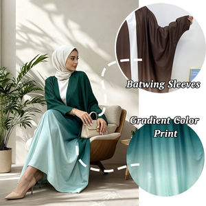 6750# Latest Chic Polyester Abaya Batwing Sleeves Pretty Gradient Color Women Cardigan Classy Eid Open Abaya - Product Image 2