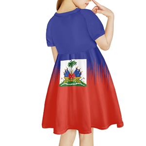 海地海地国旗休闲公主夏装婴儿小女孩o领沙滩太阳裙加4-14岁儿童学步裙 - Product Image 4