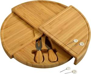 Customized Wholesale Restaurant Premium Multifunction Natural Small Round Cheese <strong>Board</strong> With Knives - Product Image 2