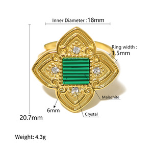 Miradia Cung Điện Phong Cách Của Phụ Nữ Đồ Trang Sức 18K Vàng-Mạ Thép Không Gỉ Dát Với Màu Xanh Lá Cây <span class=keywords><strong>Shell</strong></span> Có Thể Điều Chỉnh Không Phai Mở Vòng - Product Image 5