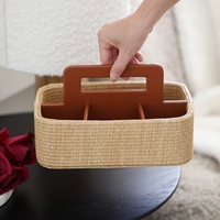 Boîte de rangement de luxe en rotin de style Hepburn, d'inspiration française, avec télécommande intégrée - Organisateur de table basse et de bureau pour salon