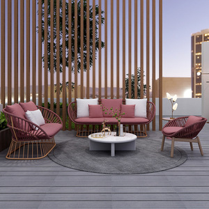 Ensemble de salon de jardin en aluminium et corde, idéal pour villa, collection de meubles de détente d'extérieur, canapé sectionnel, vente chaude - Product Image 3