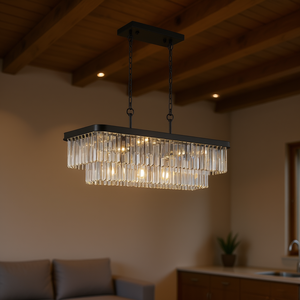 Lámpara de Techo LED Rectangular de Hierro Negro con Cristales de Estilo Industrial Moderno, E12, para Sala de Estar y Cocina - Product Image 2