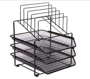 Mesh Desk Organizer and Storage - Office Organizer with 3 Sliding <strong>Letter</strong> <strong>Trays</strong> and 5 Vertical File Holders Document <strong>Trays</strong> Metal - Product Image 1