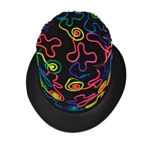Chapeau Fedora en feutre unisexe ajustable pour adulte avec cordon néon et broderie vibrante pour fêtes décontractées et Halloween - Product Image 6