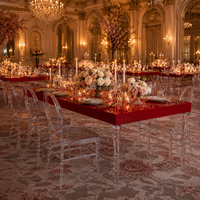 Nouvelle table de banquet rectangulaire en acrylique rouge transparente avec cristaux pour mariage, idéale pour la décoration d'événements et de réceptions.