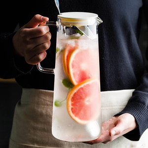 48oz de vidrio jarra de agua con filtro de la tapa de vidrio de bebida jarra de jugo de agua de limón helado de té de vidrio de - Product Image 1