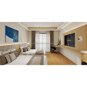 Juego de Muebles Modulares para Dormitorio de Hotel de 3 Estrellas a Precio Accesible, Estructura de Cama de Madera con Mesitas de Noche, Armario y Mueble para TV para Habitación Completa de Hotel - Product Image 1