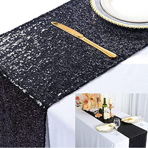 Chemin de table à paillettes noires de 12x72 pouces Couverture de table à paillettes scintillantes pour réception de mariage Table d'événement de <span class=keywords><strong>vacances</strong></span> - Product Image 1