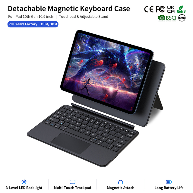 Detachable 2-in-1 Magnetic Keyboard for iPad 10th Gen 10.9 Inch Slim Wireless Folio Case with Multi-Angle Stand