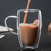 Vente en gros de tasses à thé et à café en verre borosilicate transparent avec poignée, tasses à espresso, tasses à double paroi en verre