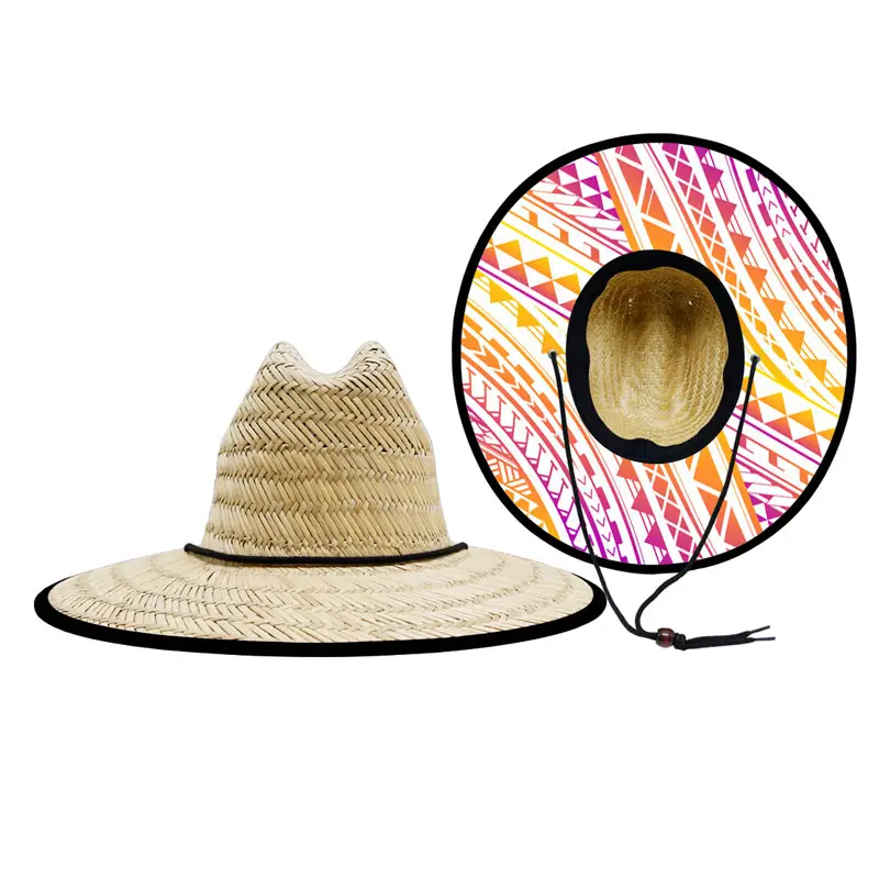 고품질 천연 잔디 사용자 정의 열대 폴리네시아 태양 보호 근위 해변 밀짚 모자