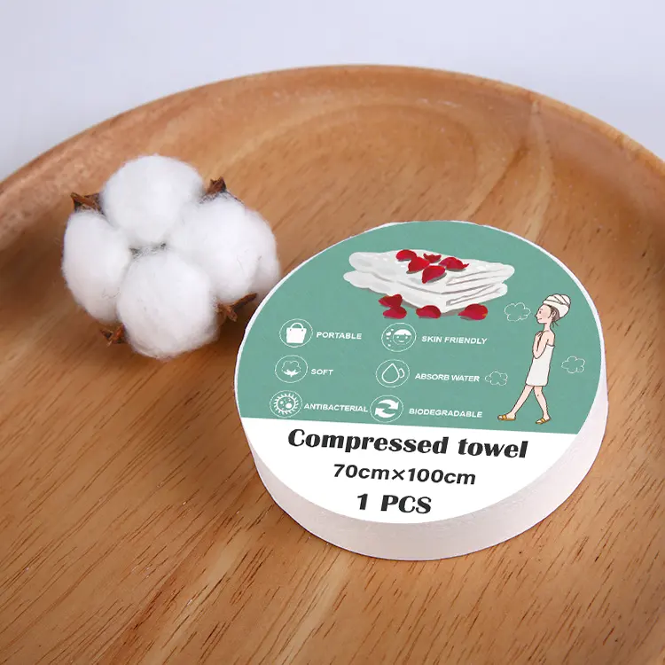 Toalha de banho comprimida descartável, pacote personalizado 100% fibra natural 70cm * 100cm