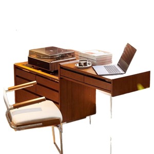 Solid Wood Dressing <b>Table</b> Nordic Retro Style Extendable Storage Bedroom Makeup <b>Vanity</b> With Light - Product Image 5