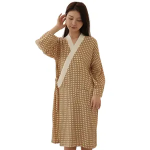 Moda mulheres checkboard design Sweat Steaming Suit Sauna Vestido Fino Peito Envolto Pijama