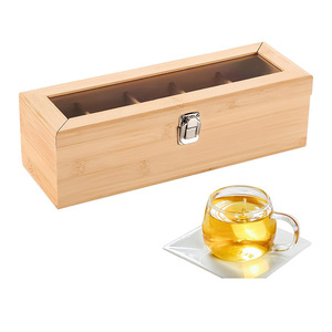 กล่องเก็บของไม้แบบพลิกฝาได้พร้อมฝาใสและตัวล็อคสำหรับถุงชา กาแฟ กล่องจัดระเบียบไม้เนื้อแข็งทรงสี่เหลี่ยม ความจุ 1-3 ลิตร - Product Image 5
