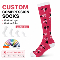 Chaussettes de compression rose clair avec logo personnalisé, nylon, polyester, élasthanne, respirantes, hauteur genou, pour la salle de sport et l'entraînement