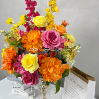 Arrangement floral artisanal réaliste DKB, pivoine orange et rose jaune, décoration de table pour événements, boule de fleurs
