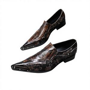 Scarpe Eleganti da Uomo con Punta a Spillo e Tomaia in Acciaio di Marche Italiane di Design, Stampa Floreale in Vera Pelle, Scarpe da Cerimonia di Design - Product Image 1