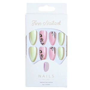 Faux ongles à presser Spring Vibe, forme amande avec imprimé léopard vert néon rose nude et accents dorés, ongles artificiels brillants réutilisables - Product Image 5