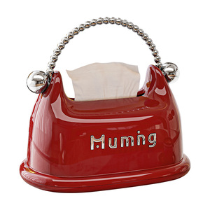 Muming Tissue Box Red Milky White Ceramic With Handle For Home Bedroom Living Room Desktop Use - Product Image 5