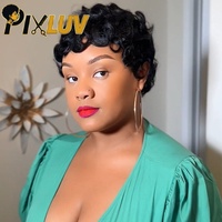 Perruques en cheveux humains coupe pixie en gros, pré-épilées, en cheveux vietnamiens bruts, noires naturelles, sans colle, fabriquées à la machine pour femmes noires