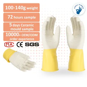 Hot Sale Custom logo Chemical Resistant Industrias Corrugated Guante Amarillo Blanco Anti Slip Palm Latex Gloves