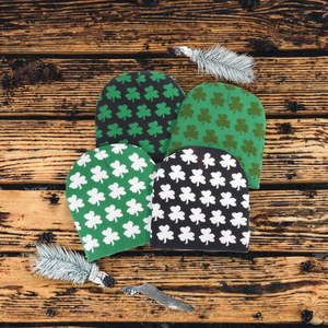Clover Pattern <b>Beanie</b> Hat Knit Unisex Winter Headwear <b>Green</b> Black White Leaf Design Casual Style Adult Fit - Product Image 2