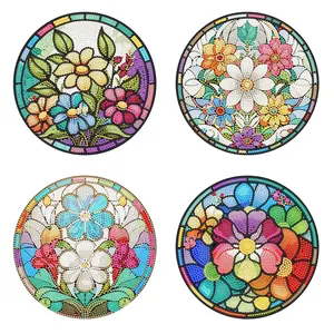 独特的diy钻石餐盘垫4件/套圆形设计，带花厨房用具家居装饰