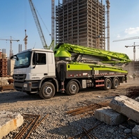Pompe à béton à flèche Zoomlion 50m d'occasion, bien entretenue et testée, châssis diesel Benz, moteur Euro 5, pour projets de construction