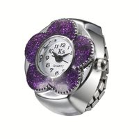 Montre bague YBcustom Mini Classique Fleur Colorée - Acier Inoxydable Plaqué Argent Invisible pour Cadeau d'Anniversaire de Mariage Unisexe