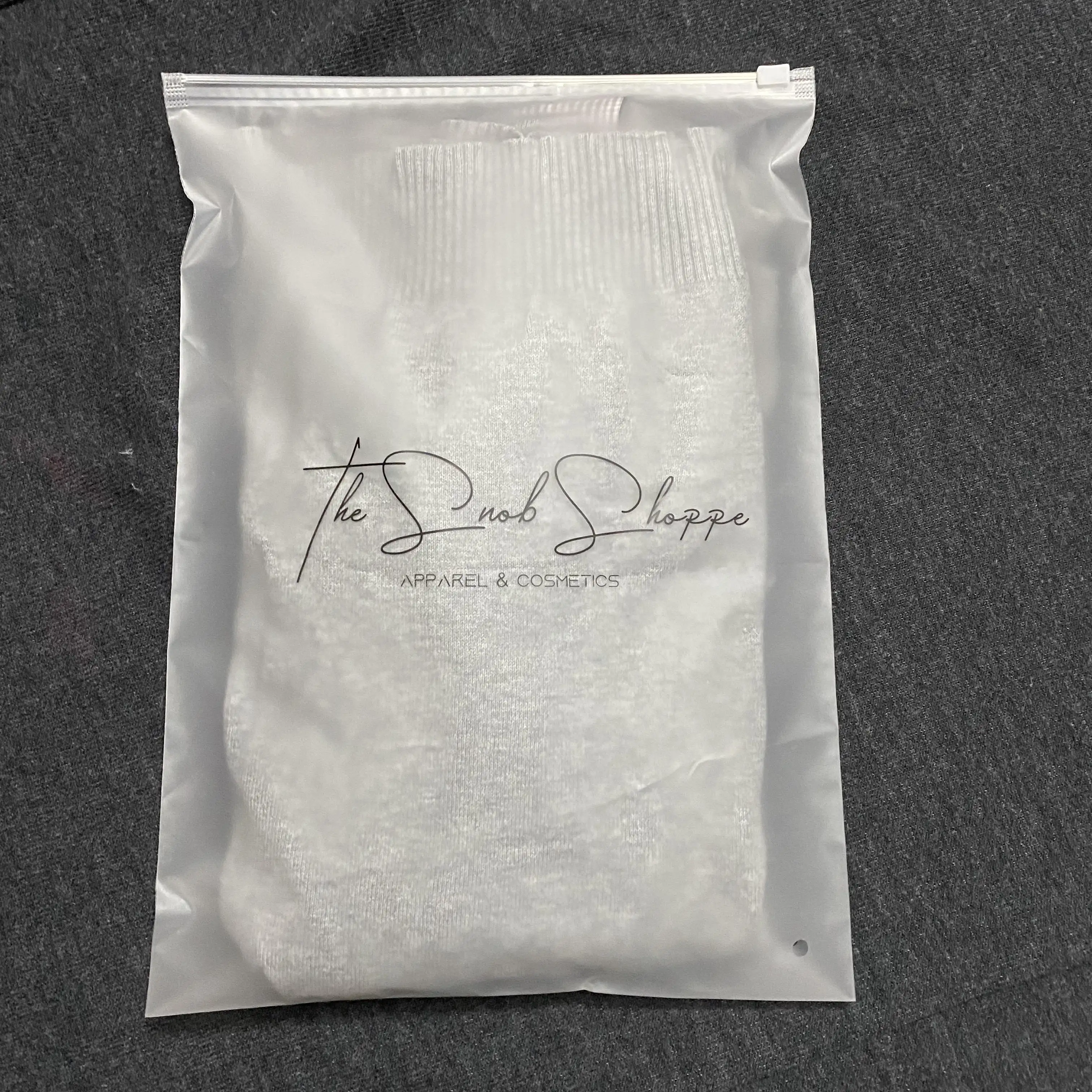 Custom Logo Printing clear Matte/ Frosted Biodegradable Zipper Plastic Bag Clear Clothing Tshirt Poly Zip Bag With Own Logo