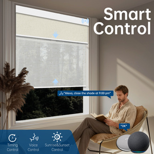 Stores occultants doubles modernes en tissu uni, <span class=keywords><strong>motorisés</strong></span>, électriques, à batterie, intelligents, horizontaux, avec écran solaire intégré - Product Image 3