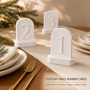 Service d'impression 3D SLA personnalisé, cartes de numéros de table en résine blanche, numéros de table pour mariage, banquet, événements, OEM ODM, nom, numéro, date personnalisés - Product Image 1