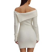 Europe Amérique Sexy hors épaule femmes tricot hanche jupe portefeuille mode une épaule à manches longues tricoté dame robe
