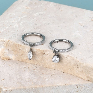 Lingchee Titane Dangle Clicker Hoop Anneau Côté Prong Ensemble Demi Cercle Cubique Zircon Nez Cilcker Conque <span class=keywords><strong>Piercing</strong></span> 8mm Cerceaux - Product Image 2