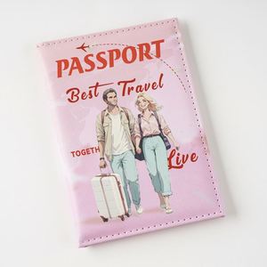 Housse de passeport personnalisée en cuir PU pour couple, sans fermeture, avec logo sur mesure - Product Image 2