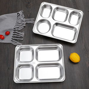 Assiette à dîner rectangulaire en acier inoxydable 304, divisée, pour enfants, étudiants, utilisation en cantine - Product Image 1