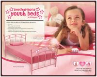 Lit double moderne en métal rose avec tête de lit en forme de cœur, structure de lit en fer robuste pour enfants