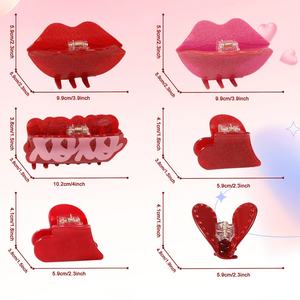 Pinza para el pelo de PVC hecha a mano, estilo dulce y moderno, serie roja, <span class=keywords><strong>con</strong></span> diseño de corazón y garra, para uso diario y versátil, para la parte trasera de la cabeza, venta al por mayor. - Product Image 2