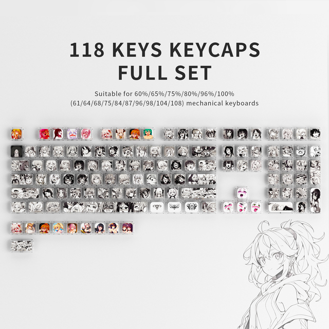XVX Keycaps Japanese Anime Theme Low Profile Side-Printed Legend Keycaps Set 118-keys Mechanical Keyboard Keycaps