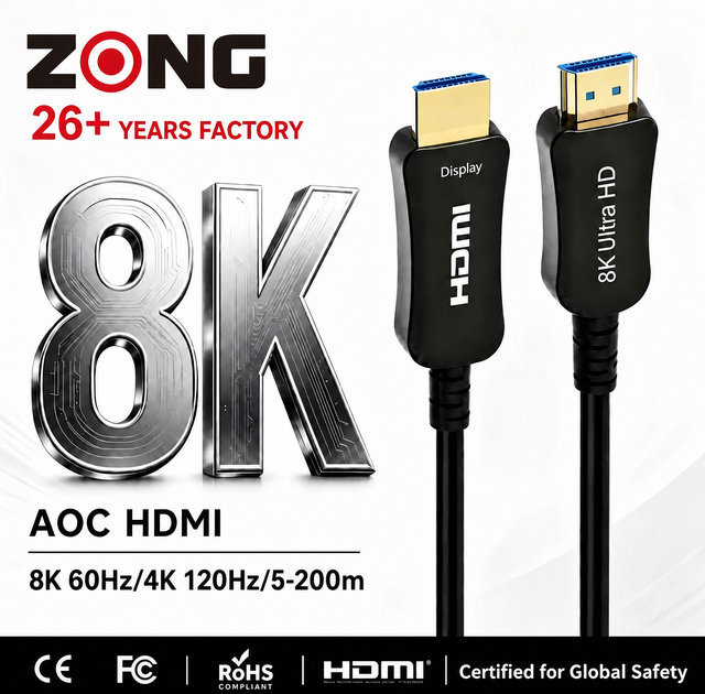 8K HDMI 2.1 Fiber Optic AOC Cable 48Gbps 8K60Hz 4K120Hz Long Distance 100m for TV Monitor Projector