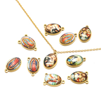 Vente en gros d'acier inoxydable plaqué or 18 ct pendentif à breloque ovale religieux Jésus la Vierge pour la fabrication de bijoux de collier à faire soi-même