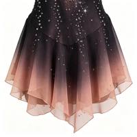 Robe de patinage artistique dégradé noir et rose, col halter, maille ornée de strass, manches longues, costume de compétition de patinage sur glace