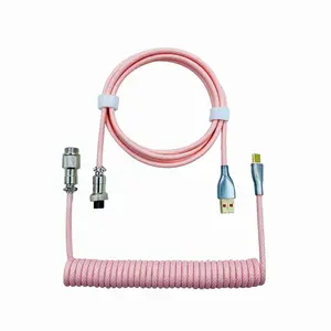 Kabel USB Keyboard Mekanik Lengan Ganda Kabel USB C Merah Muda